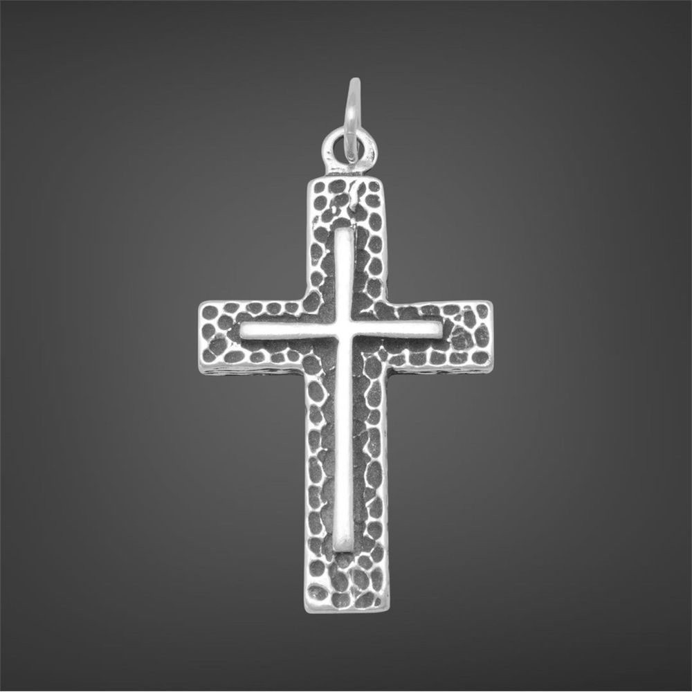 NEW MEN’S Religious Sterling Silver Textured Cross Pendant